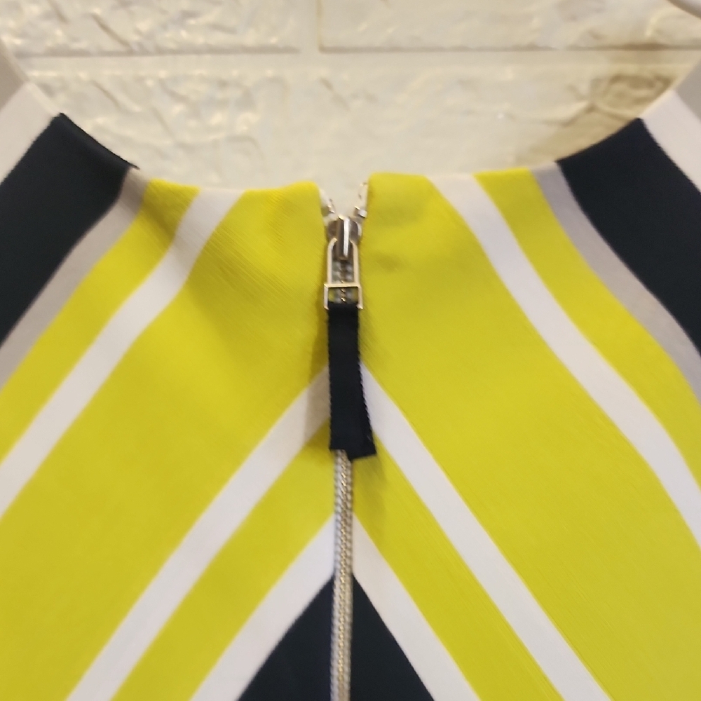 Milly Lime, Black & Cream Chevron Midi Dress - Picture 6 of 10